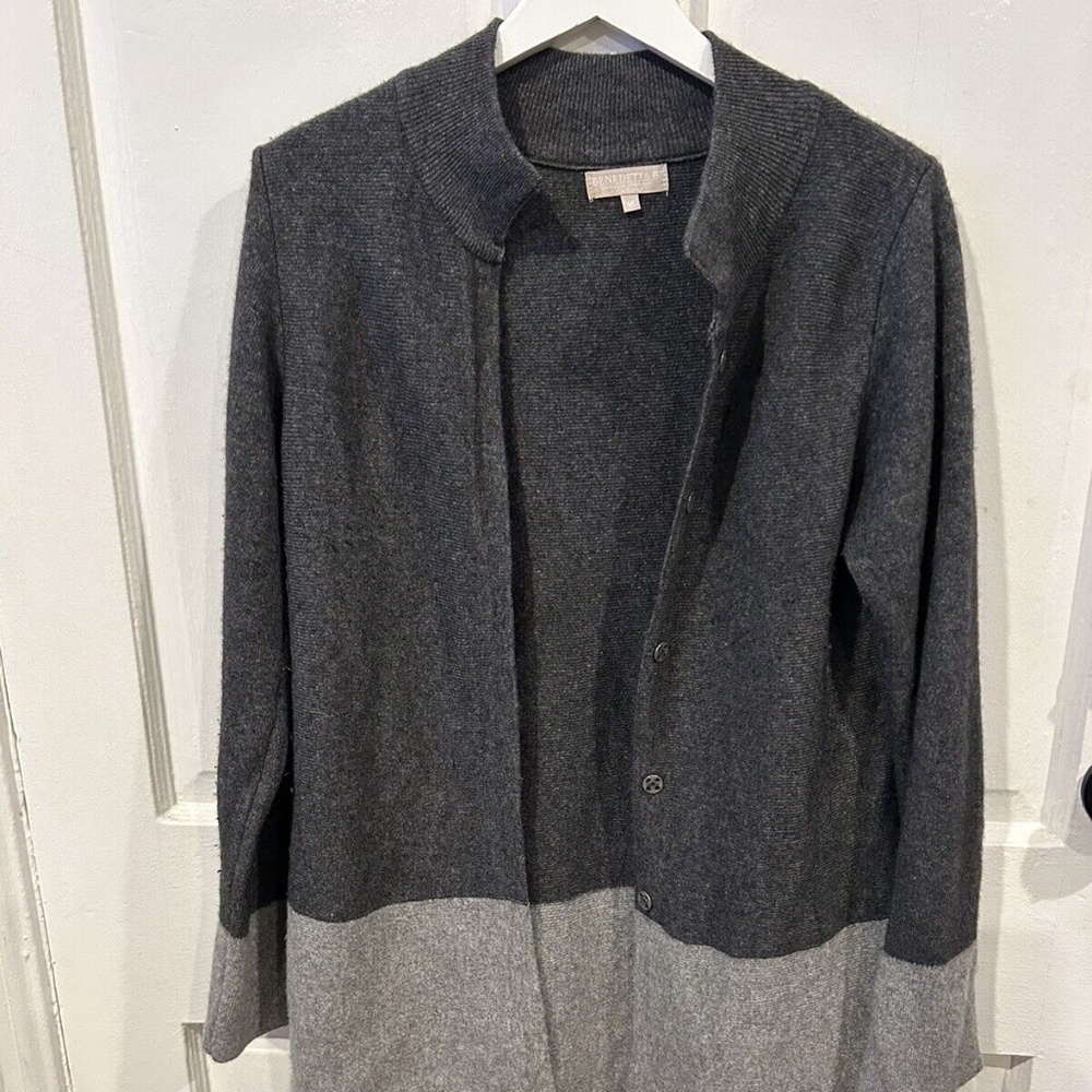 Benedetta B Womens M Merino Wool Cashmere Knit Cardigan Open Front Sweater Gray